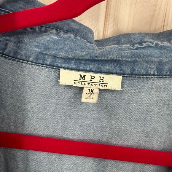 MPH Collection Women’s 1X Blue Denim MIDI Dress Button Up Plus Size - Picture 3 of 8